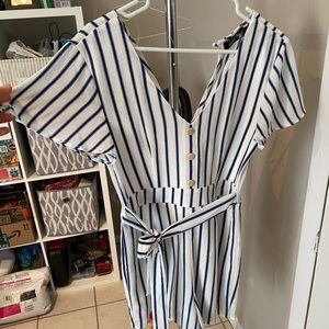 White & blue striped romper
